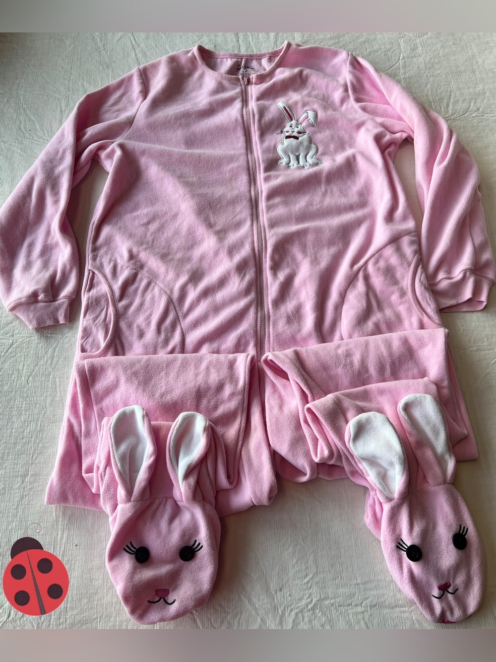 Nick & Nora Pink Bunny Footed Pajama One-Piece -adult size L